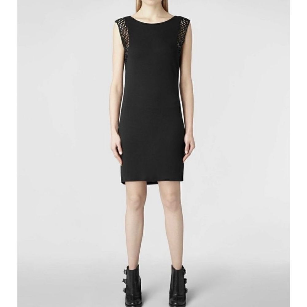 All Saints Eshi Vest Dress Fishnet Jeweled Little Black Dress Designer US size 0